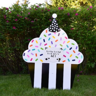 Black Tie Cupcake Happy Birthday Yard Sign with Customized Message Party Decorations