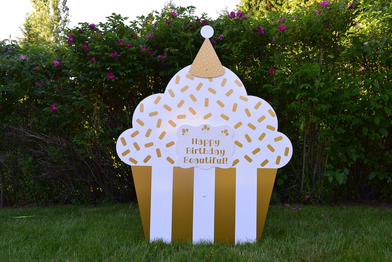Golden Cupcake Happy Birthday Yard Sign with Customized Message Party Decorations