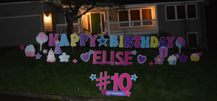We love our customer’s reactions to our HUGE Birthday Letter Signs in the Yard!