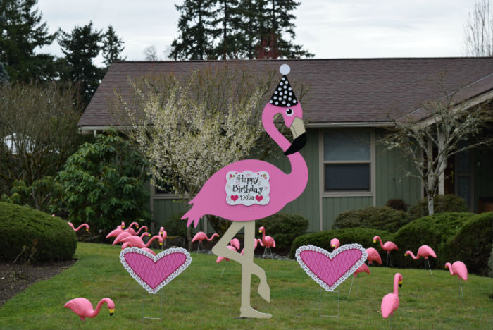 Surprise Flamingo Flocking or Birthday Yard Signs?