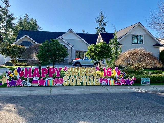 She got a Yard Announcement (aka Birthday Yard Signs) for her Sweet 16! Oh…and a car!